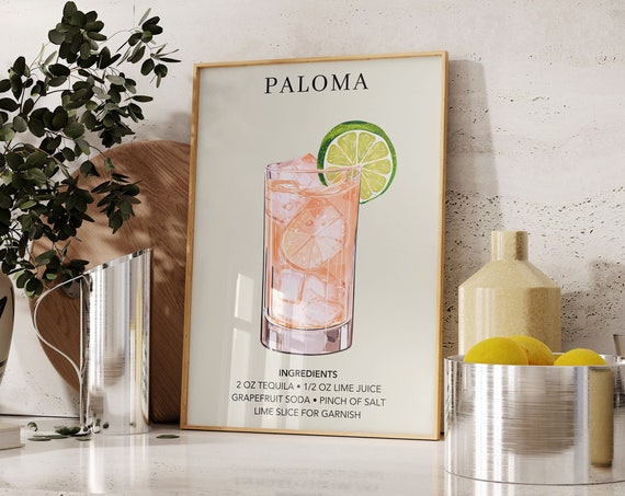 Paloma Vintage Cocktail Art Print, Bar Cart Decor