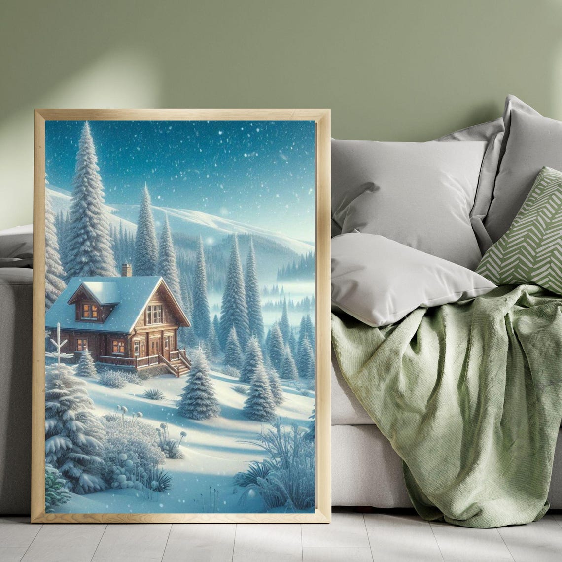 Cozy Snowy Log Cabin Among Pine Trees on a Winter Night Poster - Image 4