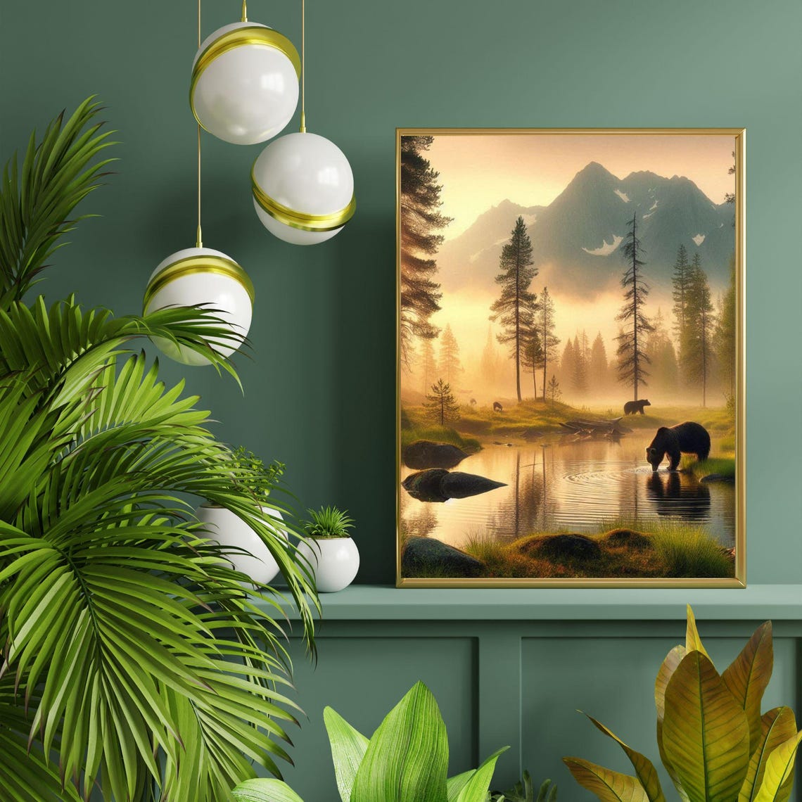 Brown Bear Drinking at a Mountain Lake at Sunset Wilderness Poster - Image 4