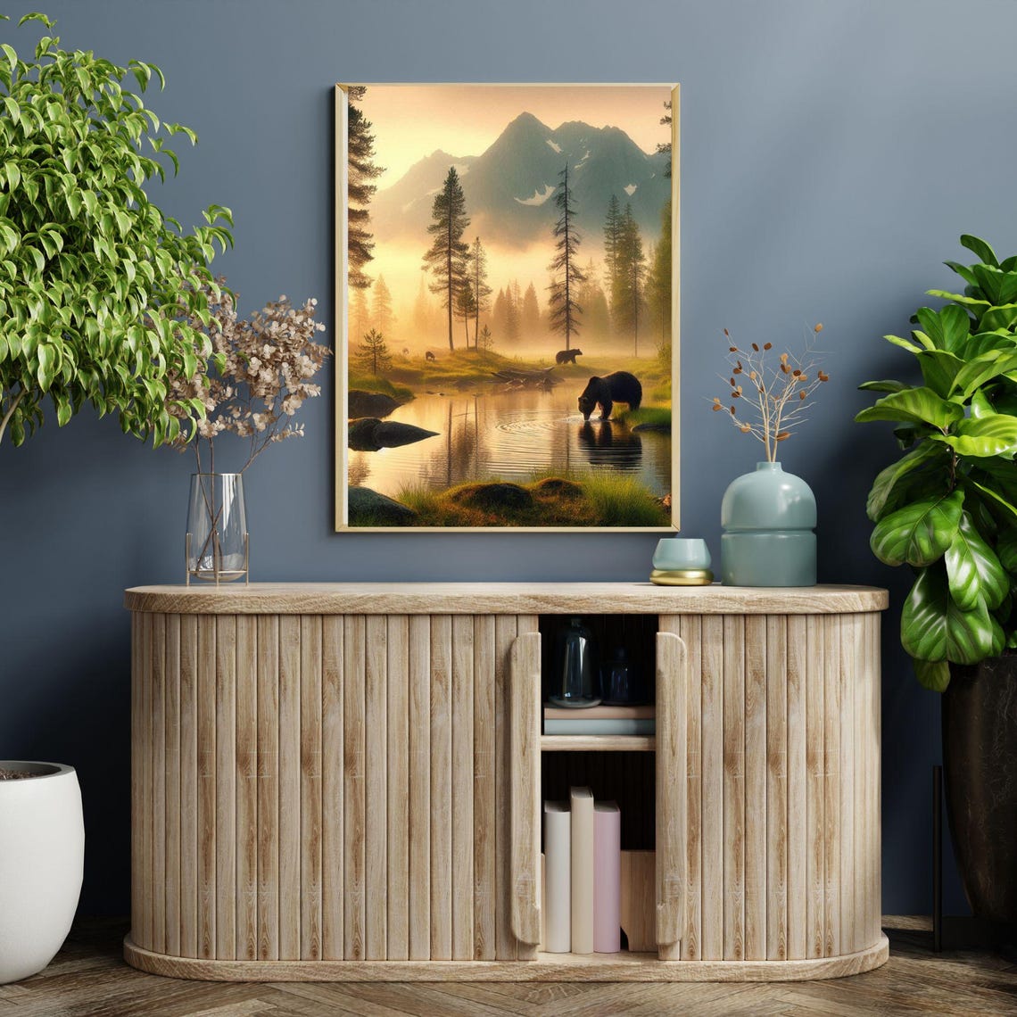 Brown Bear Drinking at a Mountain Lake at Sunset Wilderness Poster - Image 2