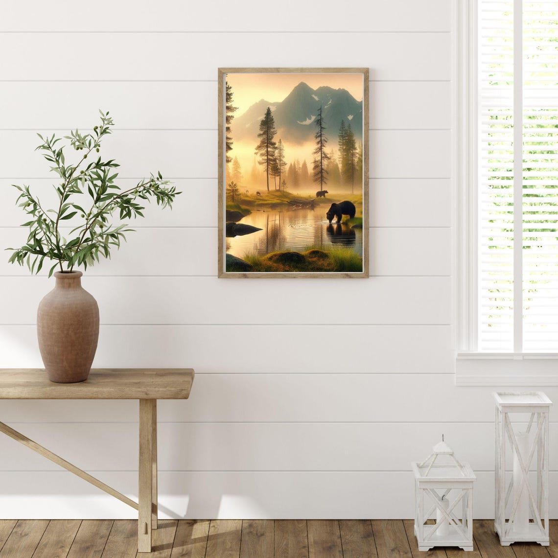 Brown Bear Drinking at a Mountain Lake at Sunset Wilderness Poster - Image 3