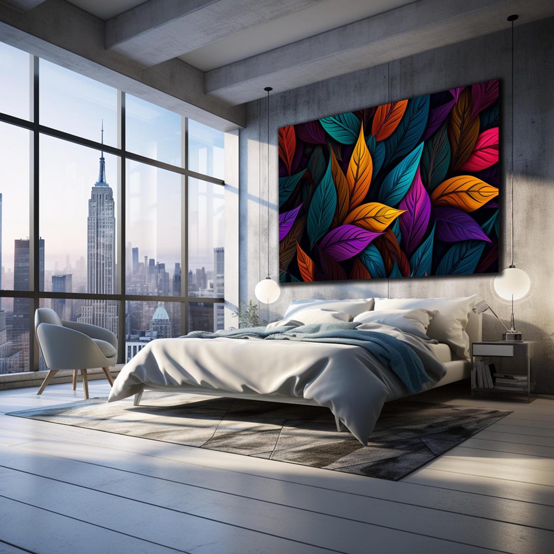 Dense Rainbow Leaves Black Backdrop Teal Orange Purple Wall Art - Image 2