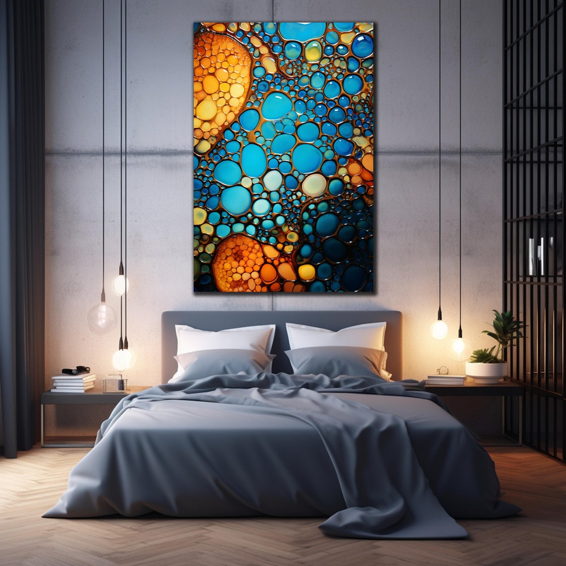 Turquoise Amber Bubble Abstract Fluid Droplet Art Wall Poster - Image 2