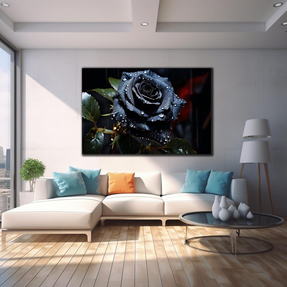 Black Rose Rain Drops Dark Gothic Floral Photography Art Wall Poster - Image 4