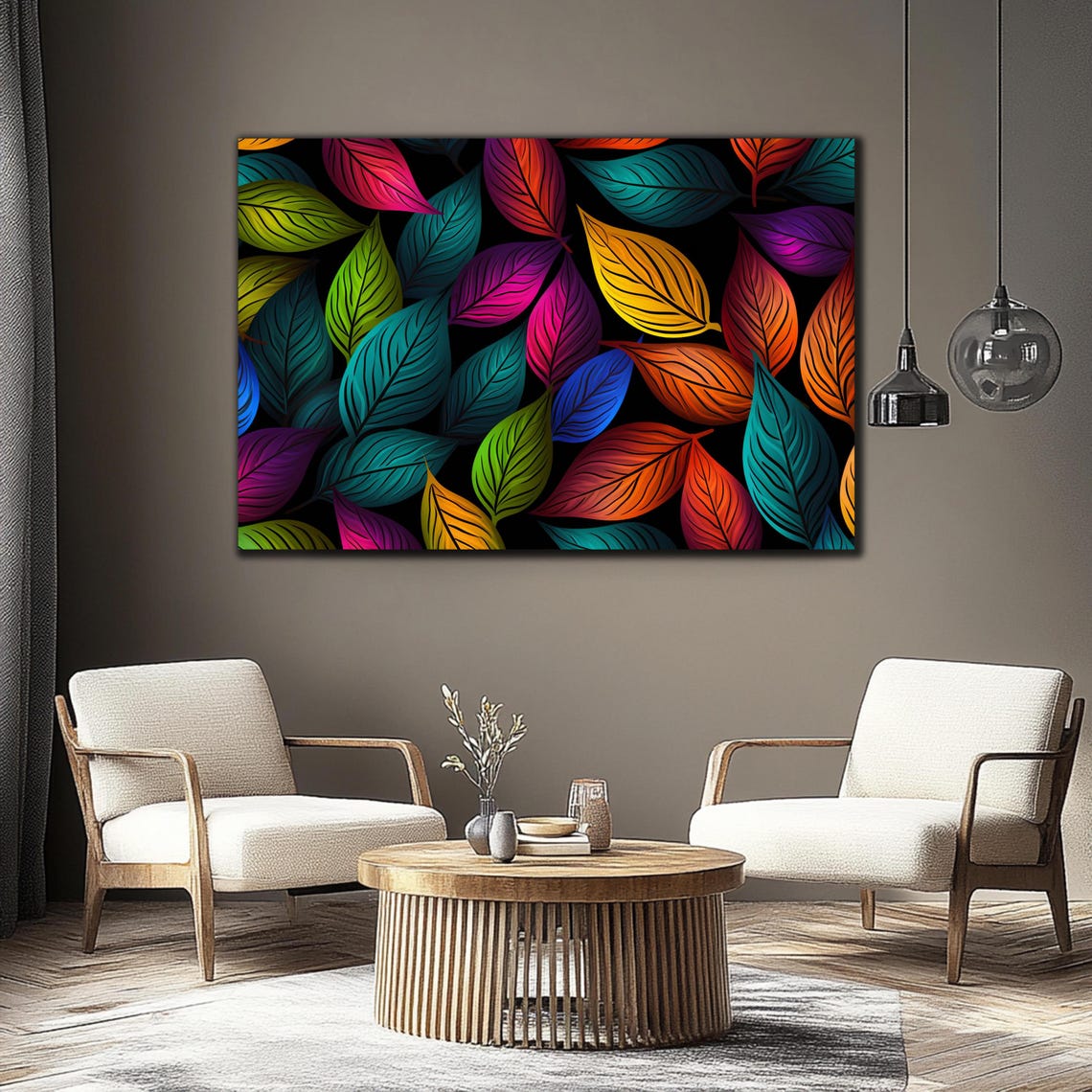 Scattered Rainbow Leaves Black Background Vibrant Botanical Poster - Image 4