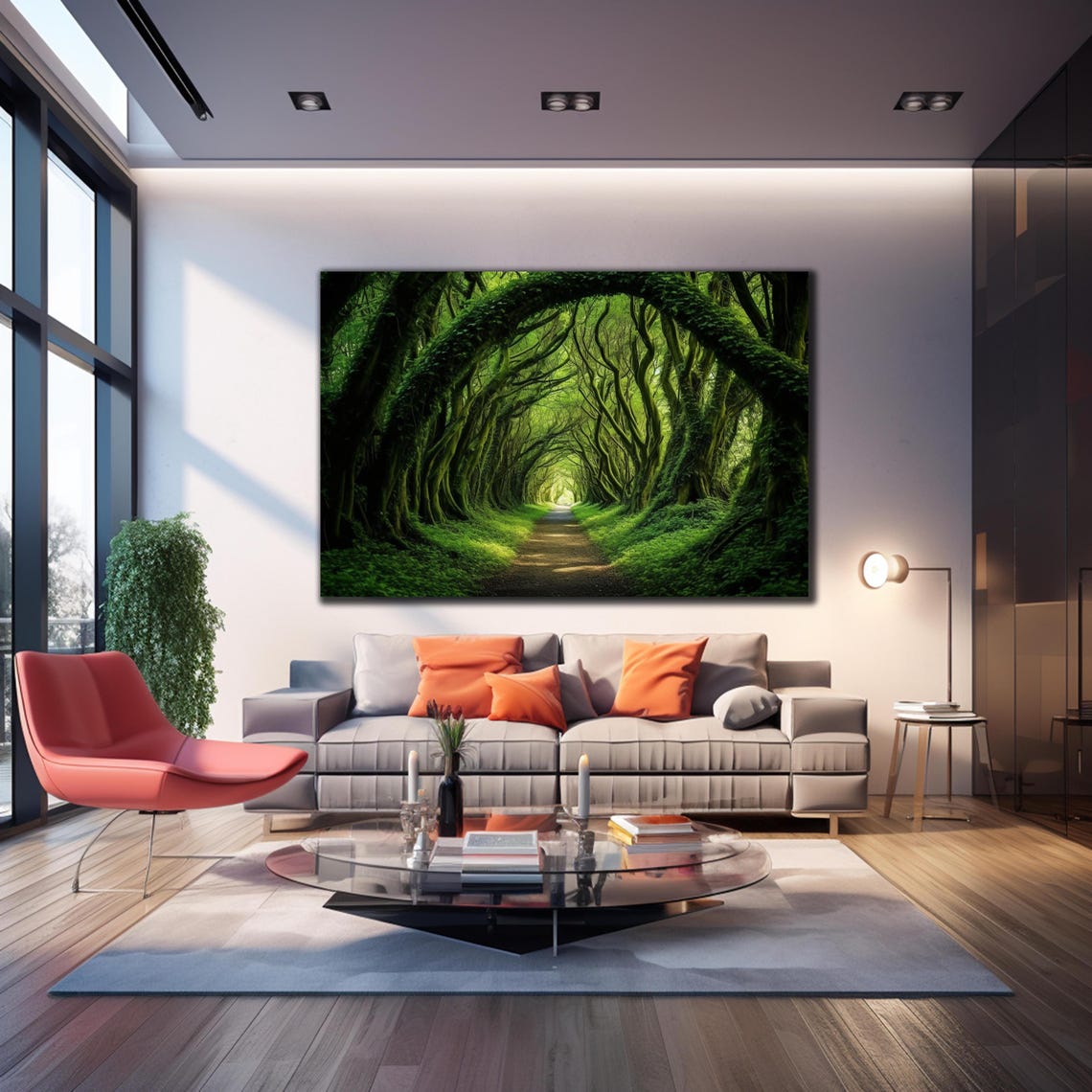 Green Tree Tunnel Arch Forest Pathway Lush Nature Photography Poster - Image 4
