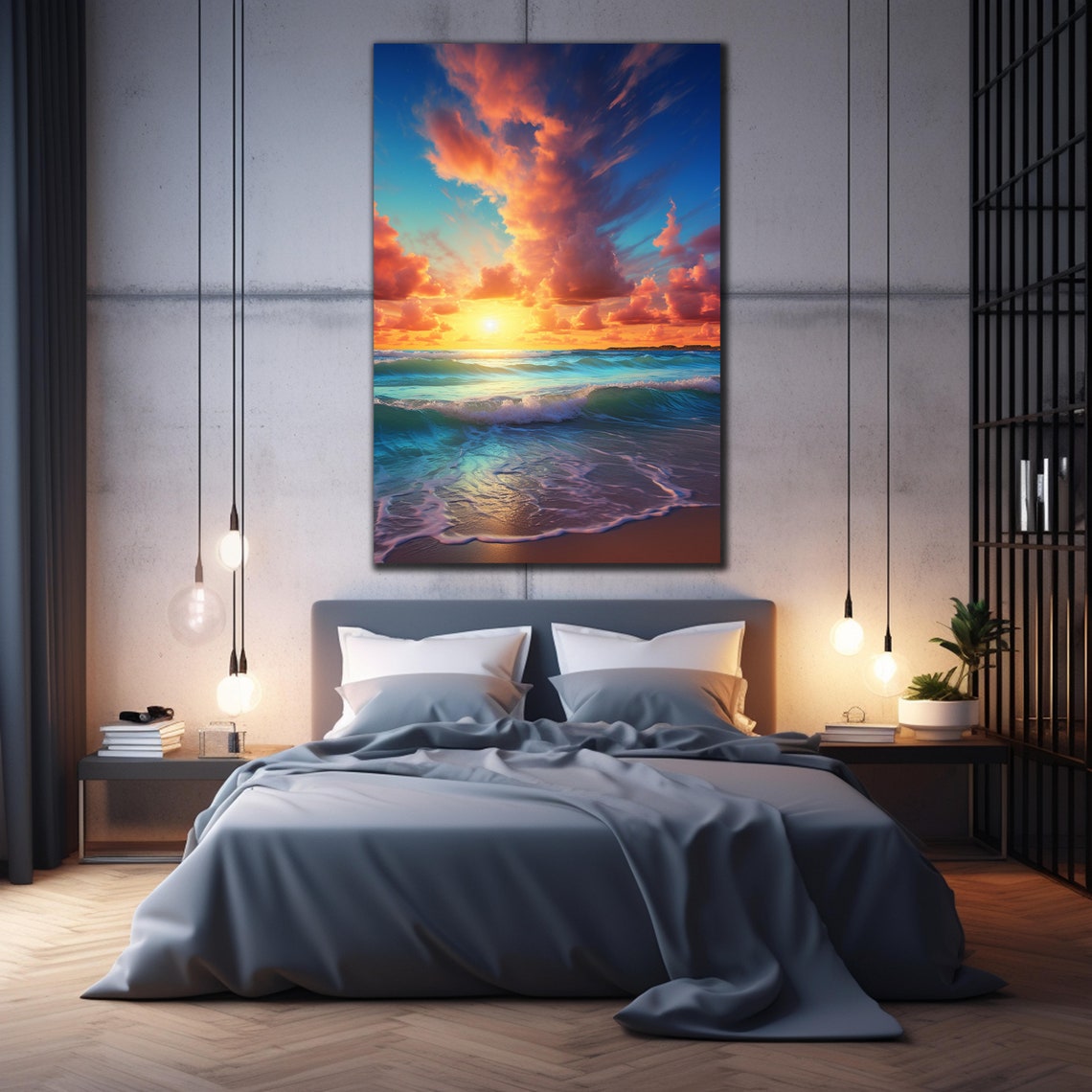 Tropical Ocean Sunset Turquoise Waves Pink Clouds Beach Travel Poster - Image 2