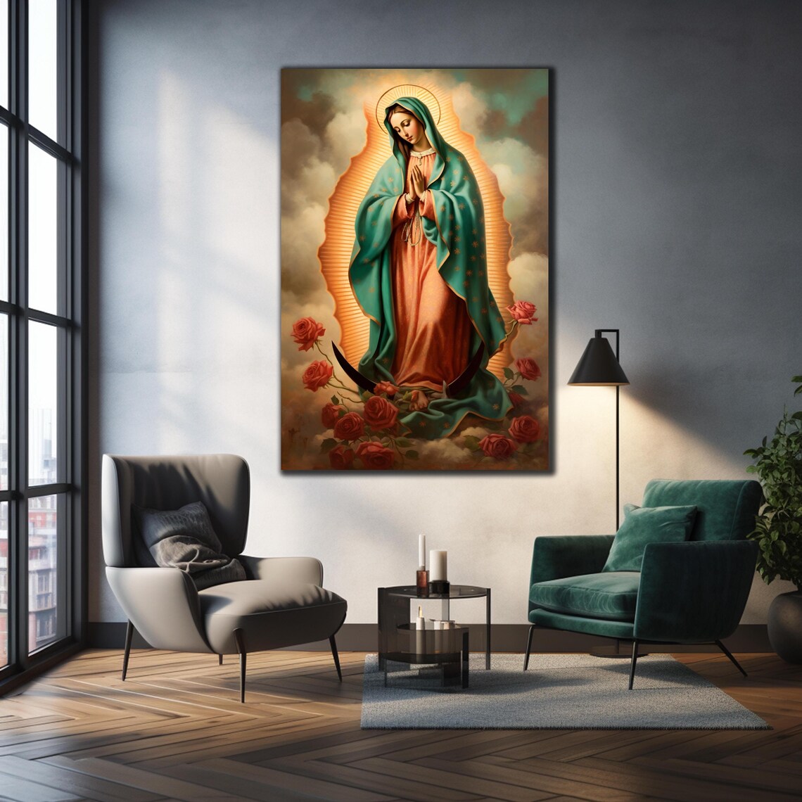 Our Lady of Guadalupe Roses Heavenly Mandorla Religious Art Poster - Image 3