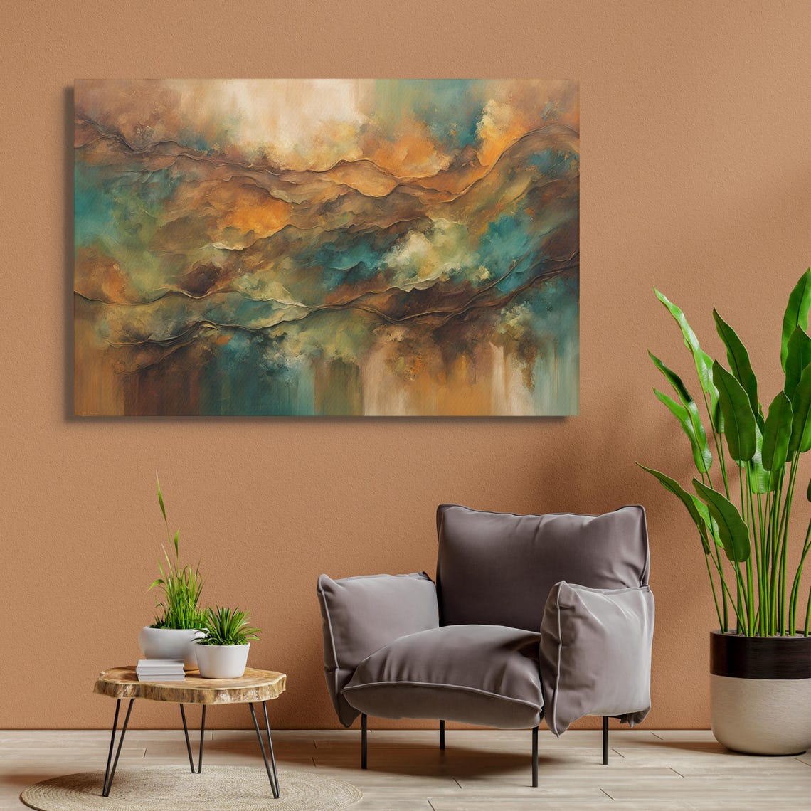 Abstract Earth Tone Landscape Teal Amber Layers Modern Poster - Image 3