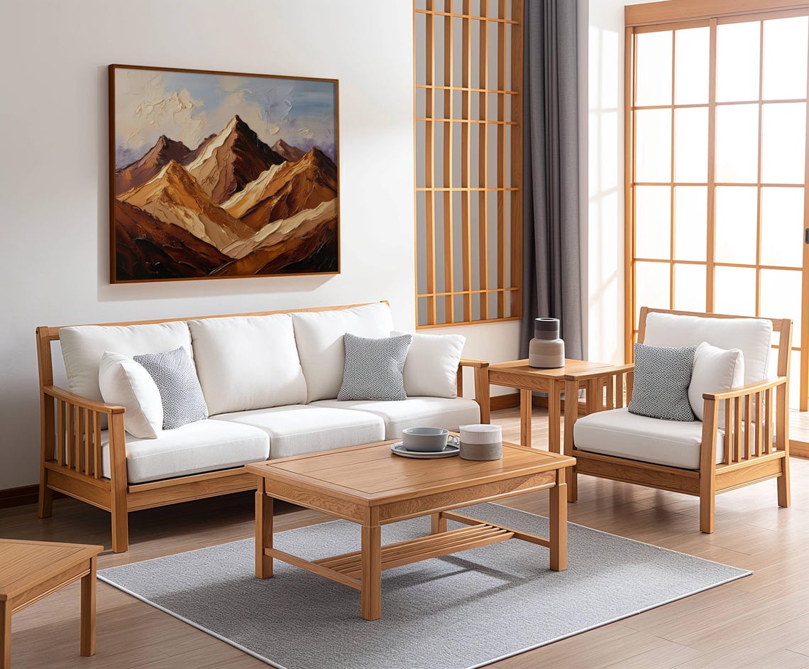 Textured Mountain Peaks Earth Tones Impasto Landscape Poster - Image 3