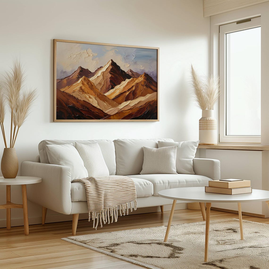Textured Mountain Peaks Earth Tones Impasto Landscape Poster - Image 2