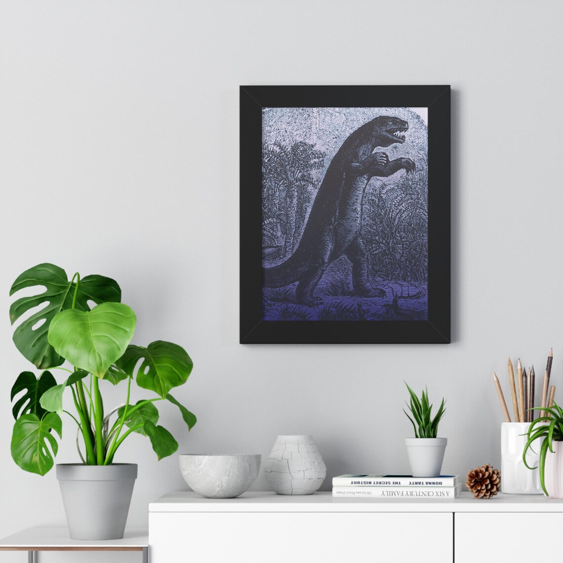 Antique Blue T-Rex Engraving Vintage Natural History Dinosaur Poster - Image 4