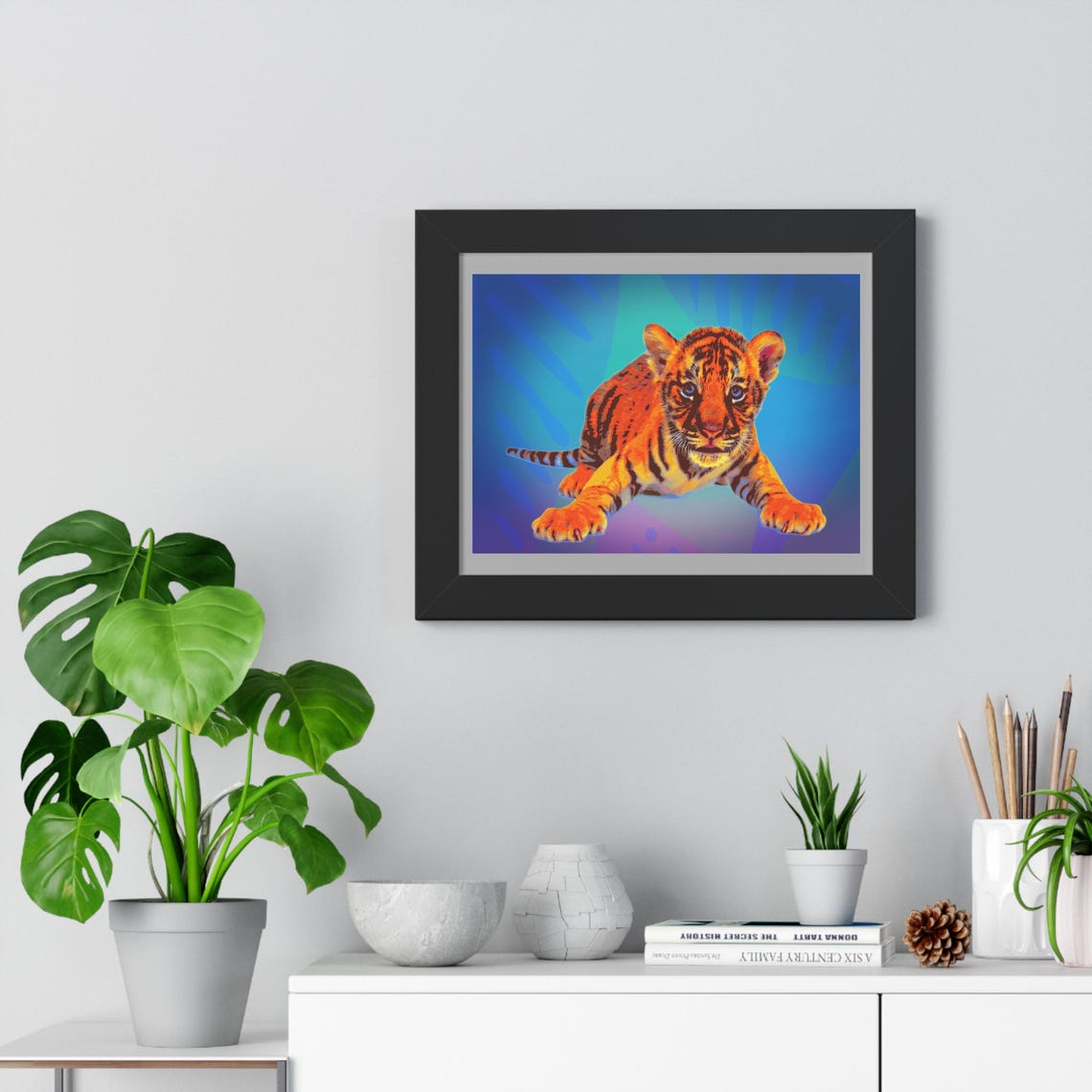 Baby Tiger Cub Pop Art Poster Playful Tiger on Blue Background - Image 4