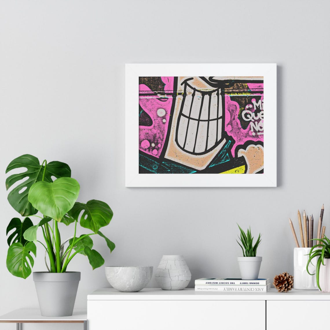 Cheerful Smiling Cartoon Character Graffiti Art Framed Poster - Image 3