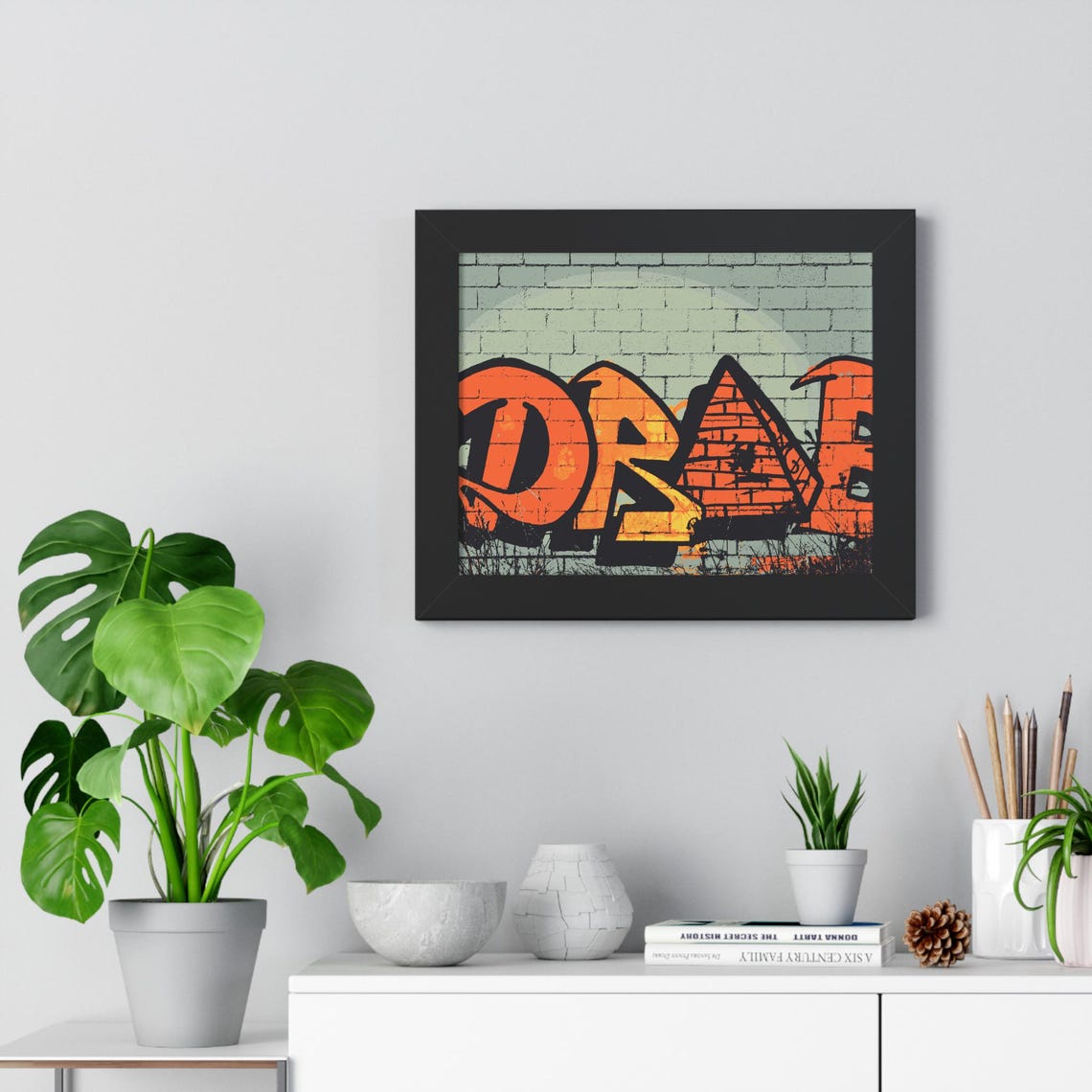 Bold Orange Bubble Graffiti Letters on Old Brick Framed Poster - Image 4