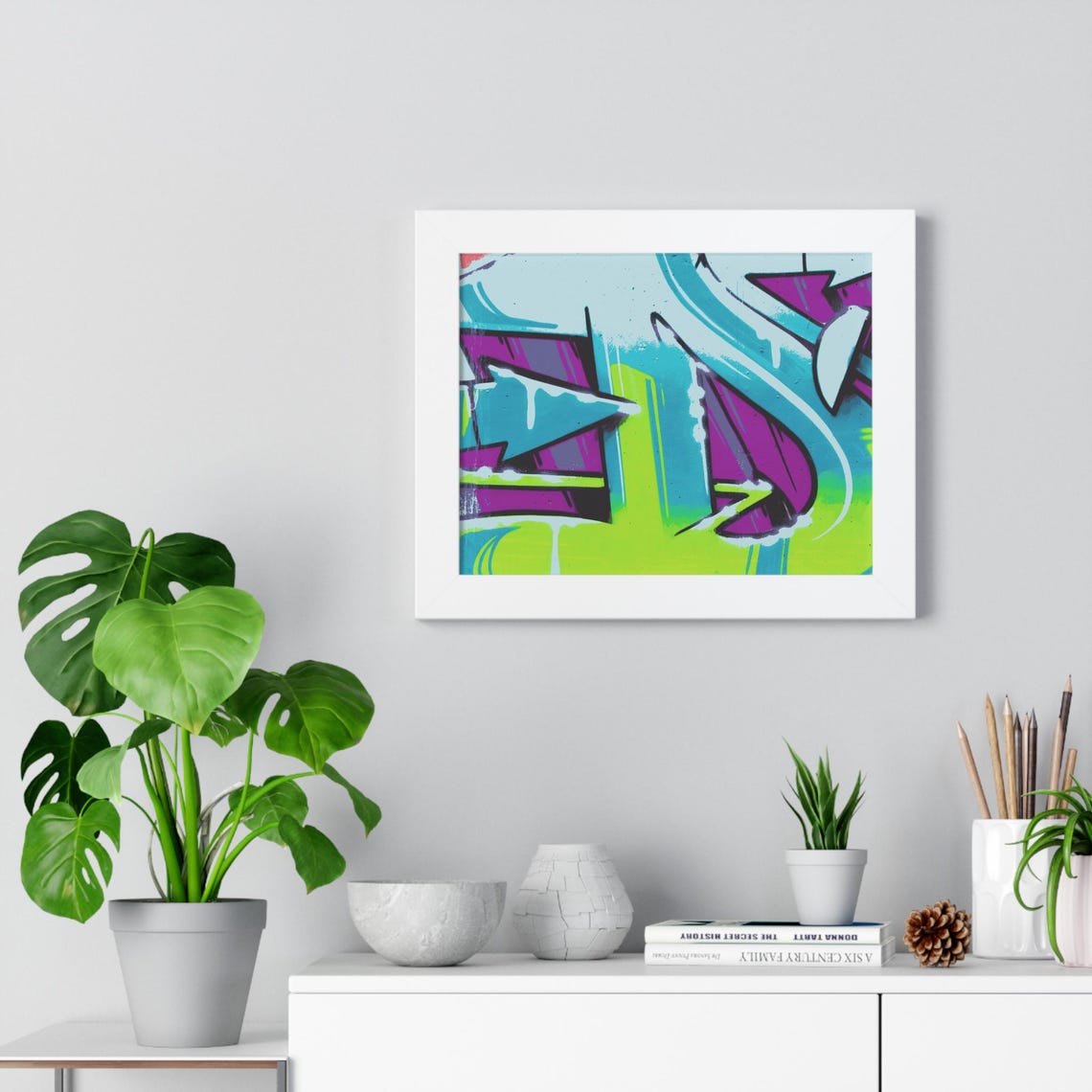 Electric Blue Neon Graffiti Lettering Close-Up Framed Poster - Image 3