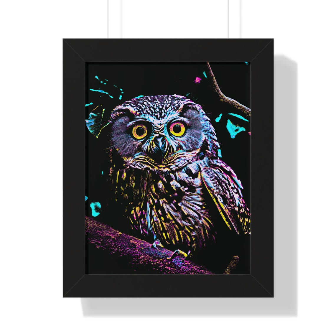 Neon Night Owl Poster Vibrant Pop Art Owl Perched on a Branch