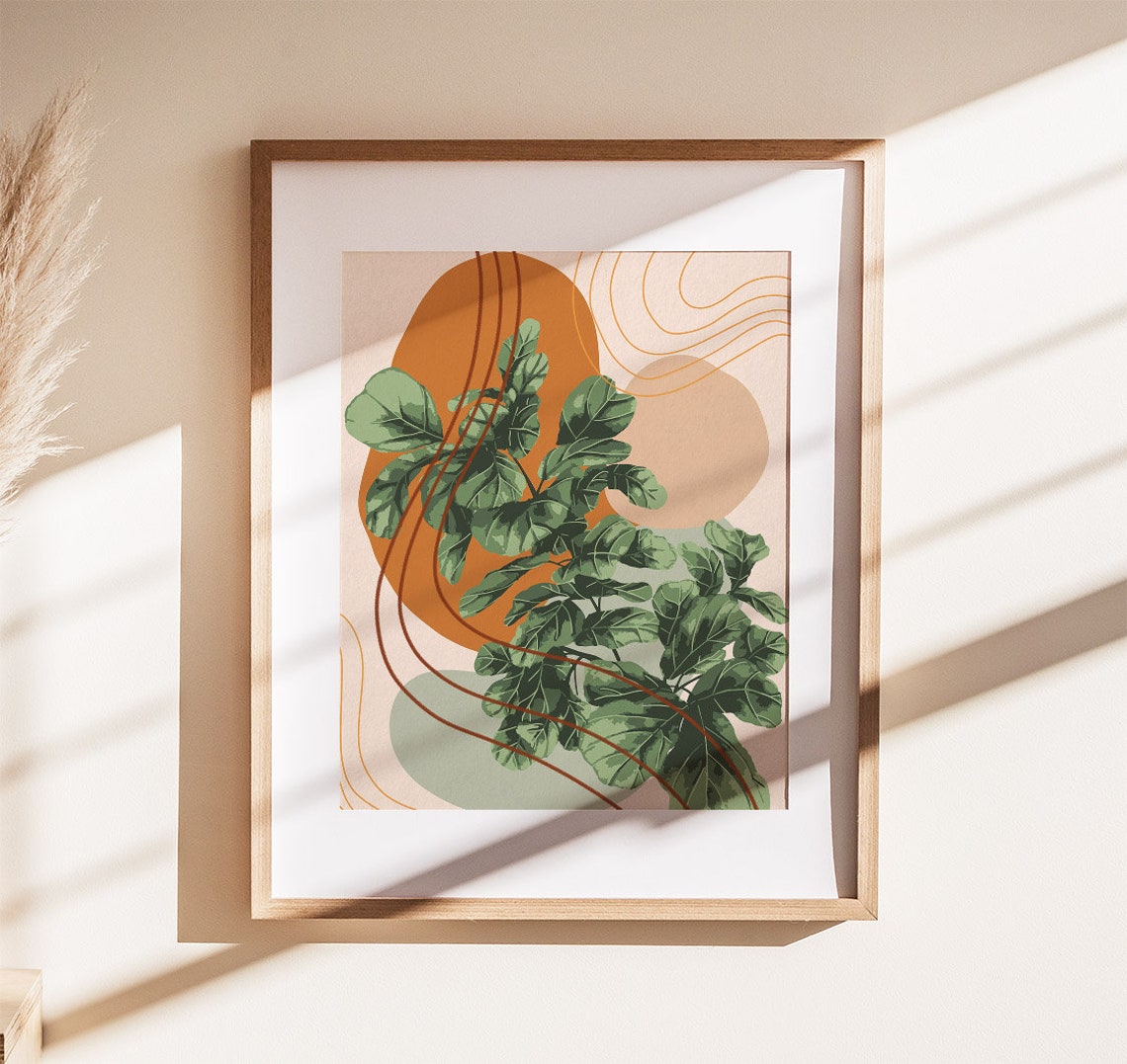 Fiddle Leaf Fig Orange Abstract Modern Botanical Style Poster