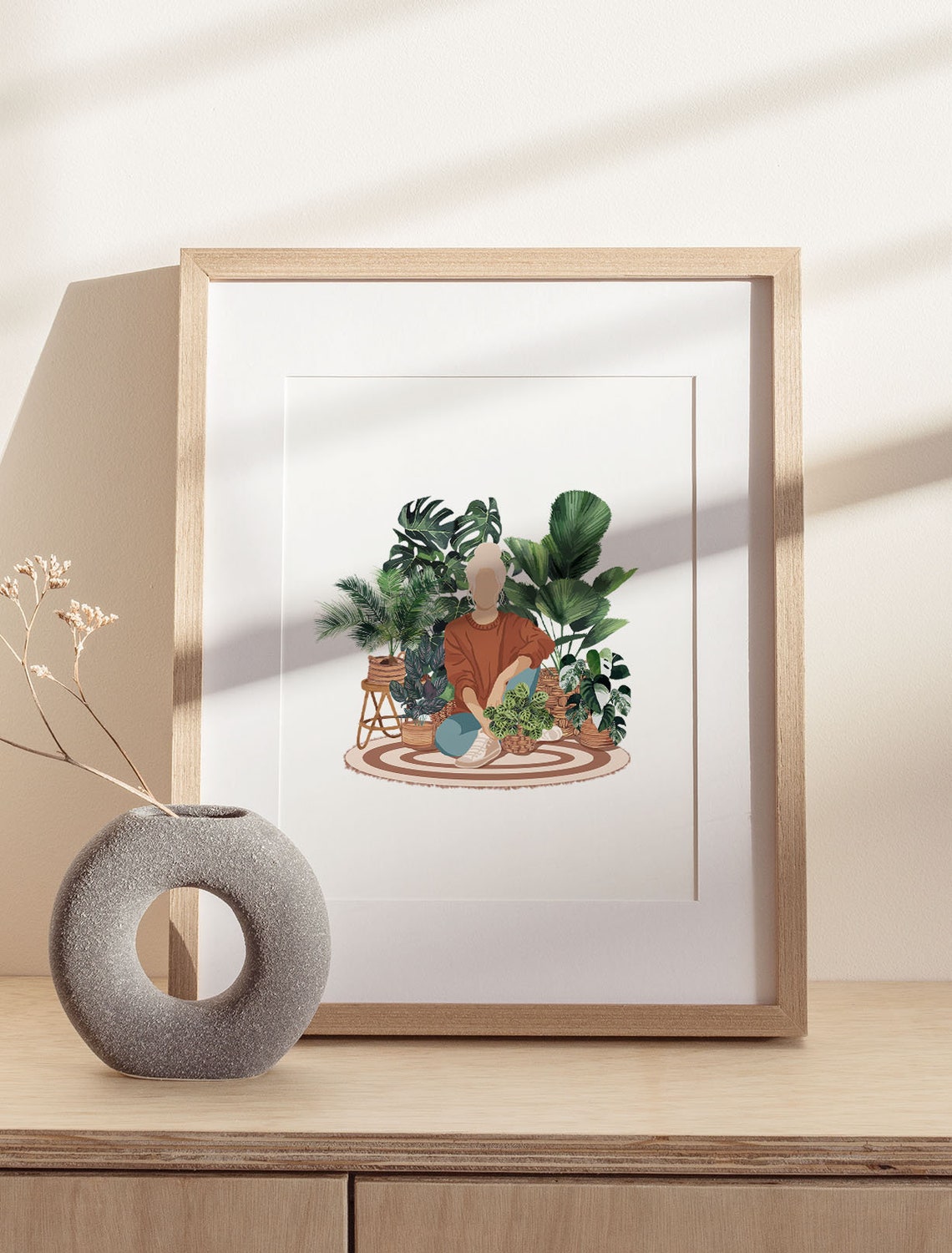 Blonde Plant Lady Print Woman Sitting On Rug Among Houseplants - Image 3
