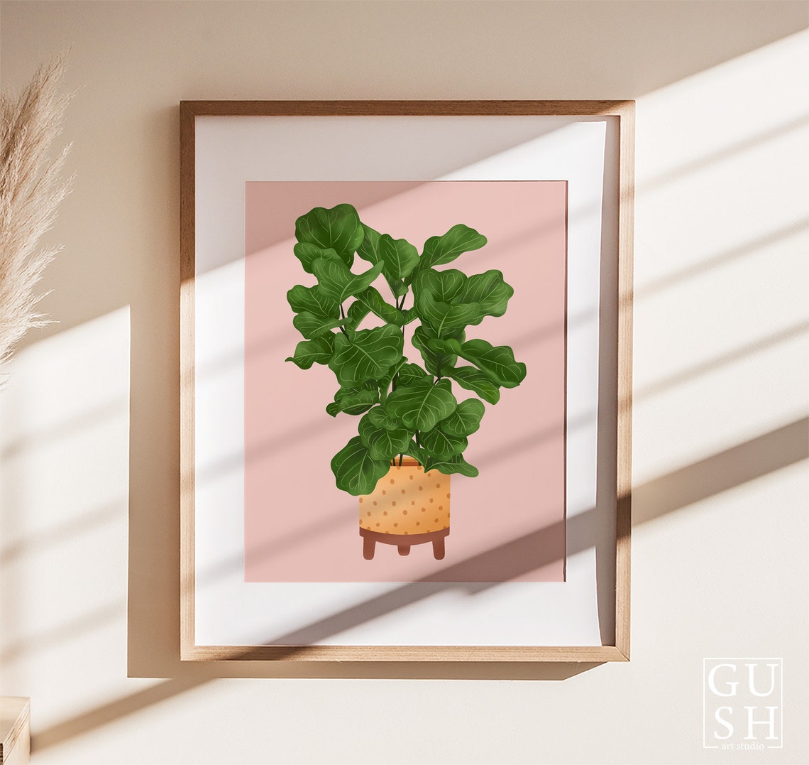 Fiddle Leaf Fig Poster Mustard Dotted Pot Blush Pink Background - Image 2