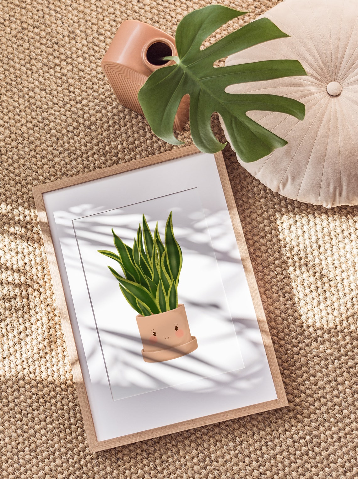 Cute Snake Plant in a Smiling Peach Pot Minimal Botanical Poster - Image 2