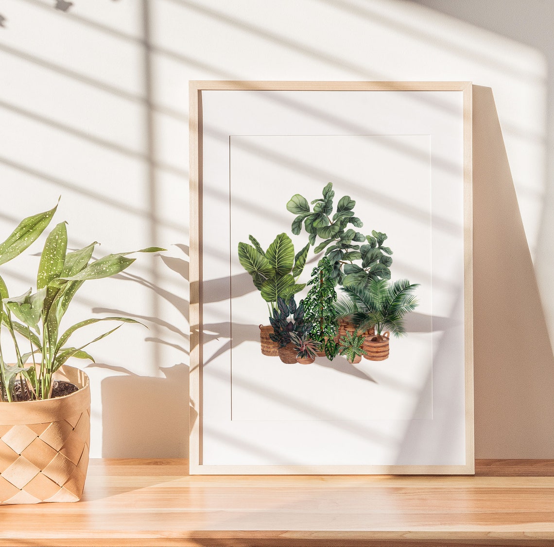 Potted Houseplants Collection Print Wicker Baskets Botanical Decor - Image 2