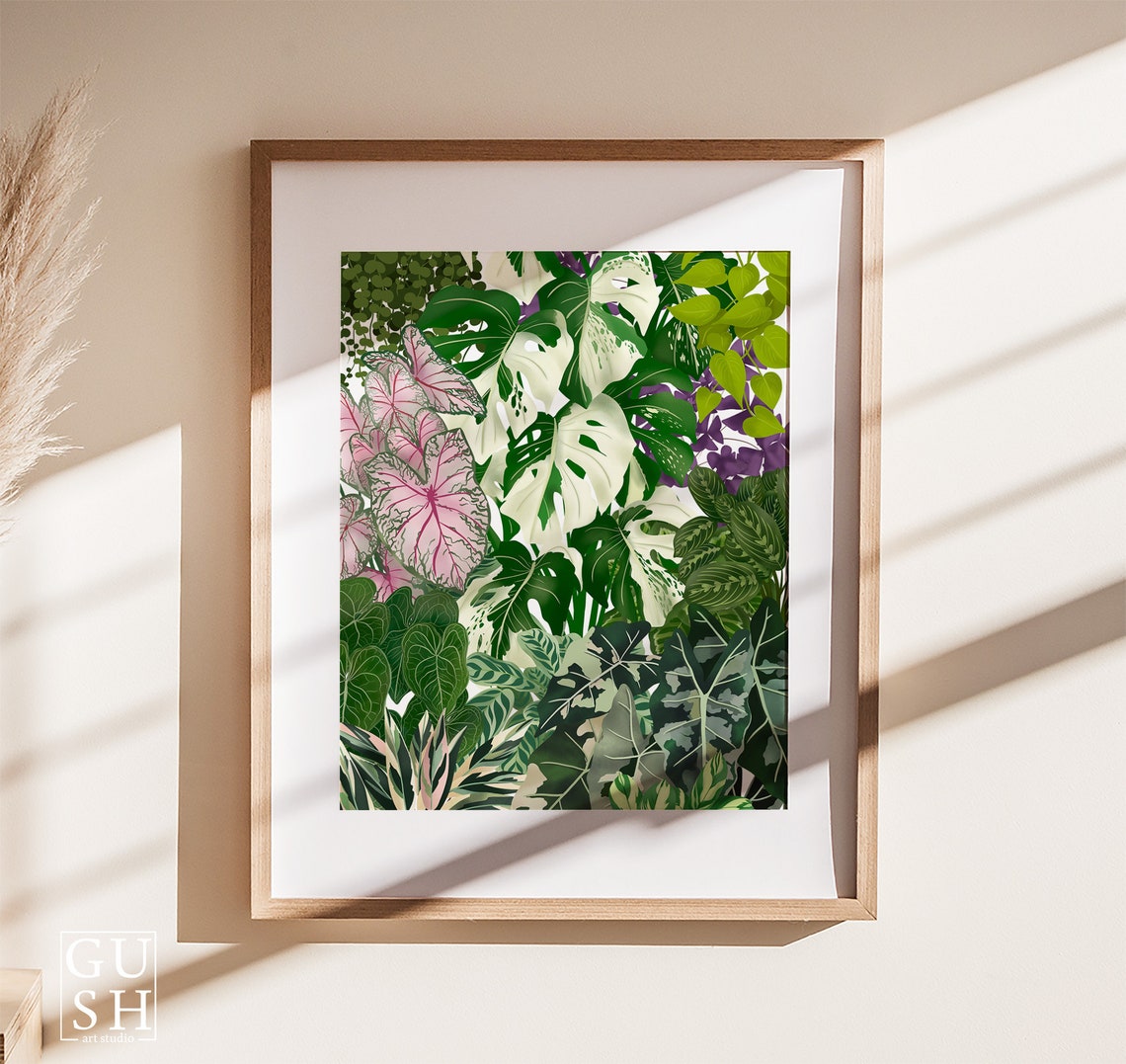 Urban Jungle Poster Variegated Monstera Pink Calathea Foliage Decor