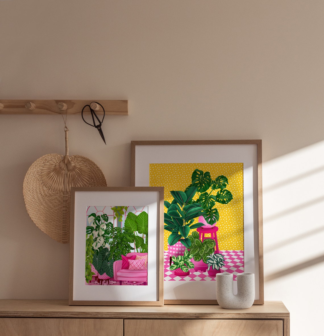 Pink Greenhouse Room With Loveseat And Tropical Plants Art Poster - Image 3