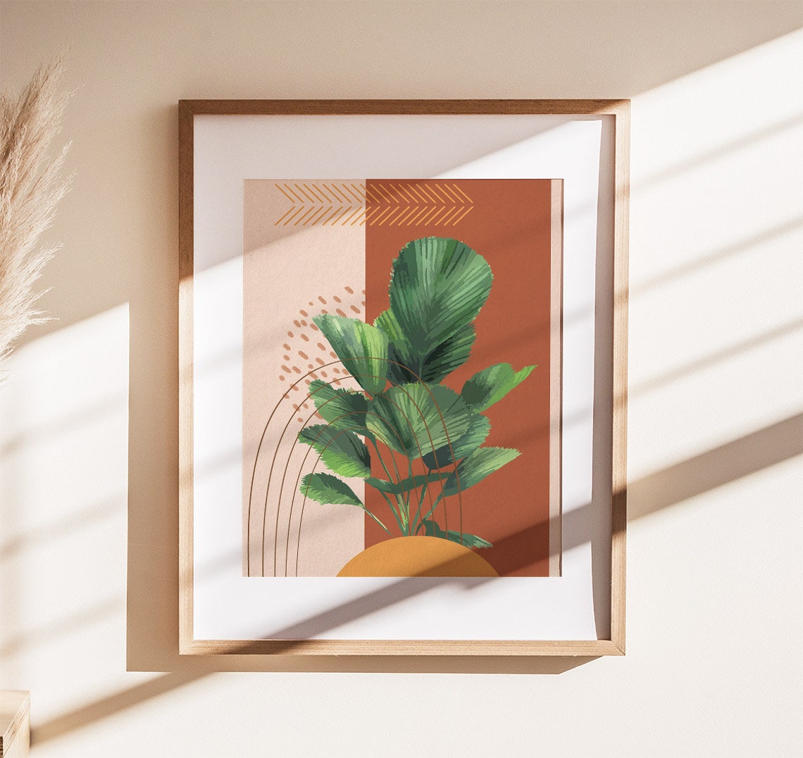 Fan Palm Terracotta Geometric Mid Century Modern Boho Poster