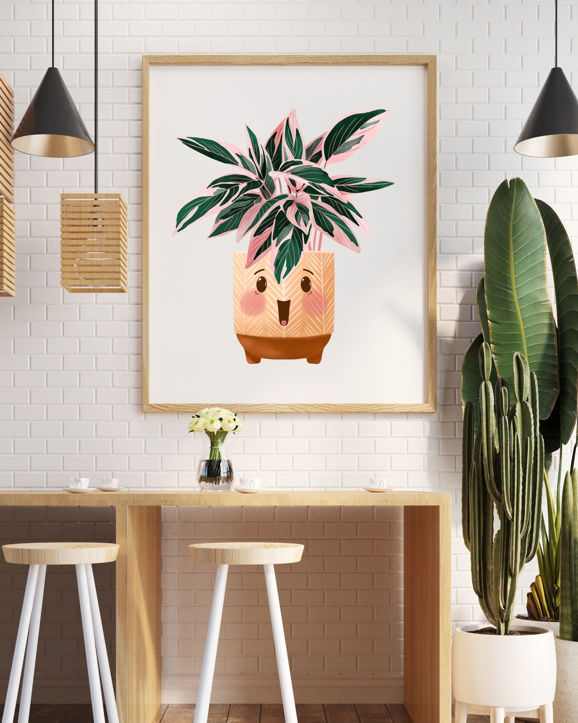 Pink Striped Stromanthe Cute Smiling Happy Kawaii Plant Poster - Image 3