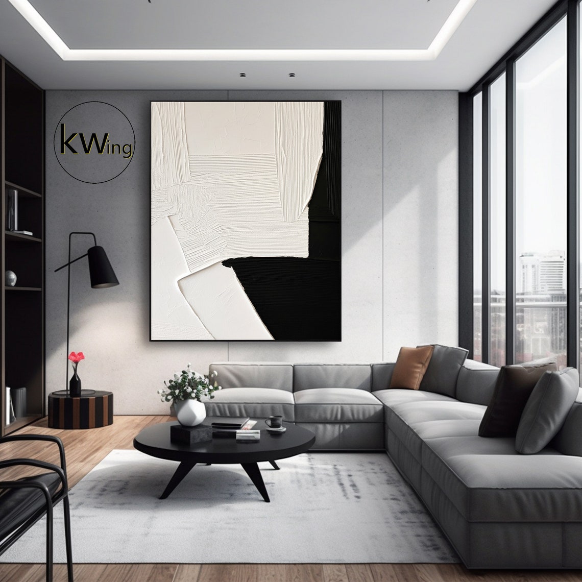 Black White Geometric Abstract 3D Texture Painting Modern Art Poster - Image 3