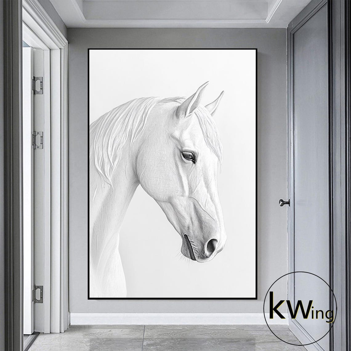 Custom White Horse Portrait Painting Horse Oil Painting Large Animal Wall Painting Modern Minimalism Horse Art Horse Lover Artwork - Image 3