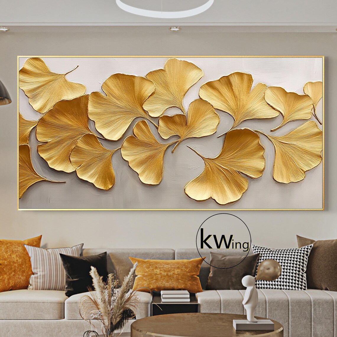 Gold Ginkgo Leaves 3D Relief Botanical Painting Luxury Wall Art Poster - Image 2