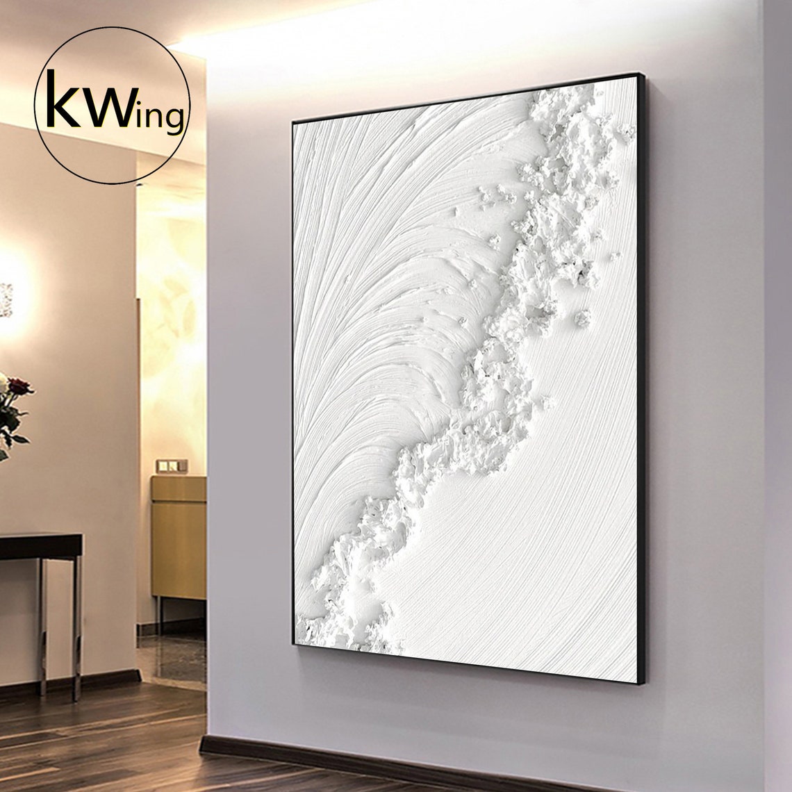 White Swirl Textured Abstract Painting 3D Impasto Modern Poster - Image 4
