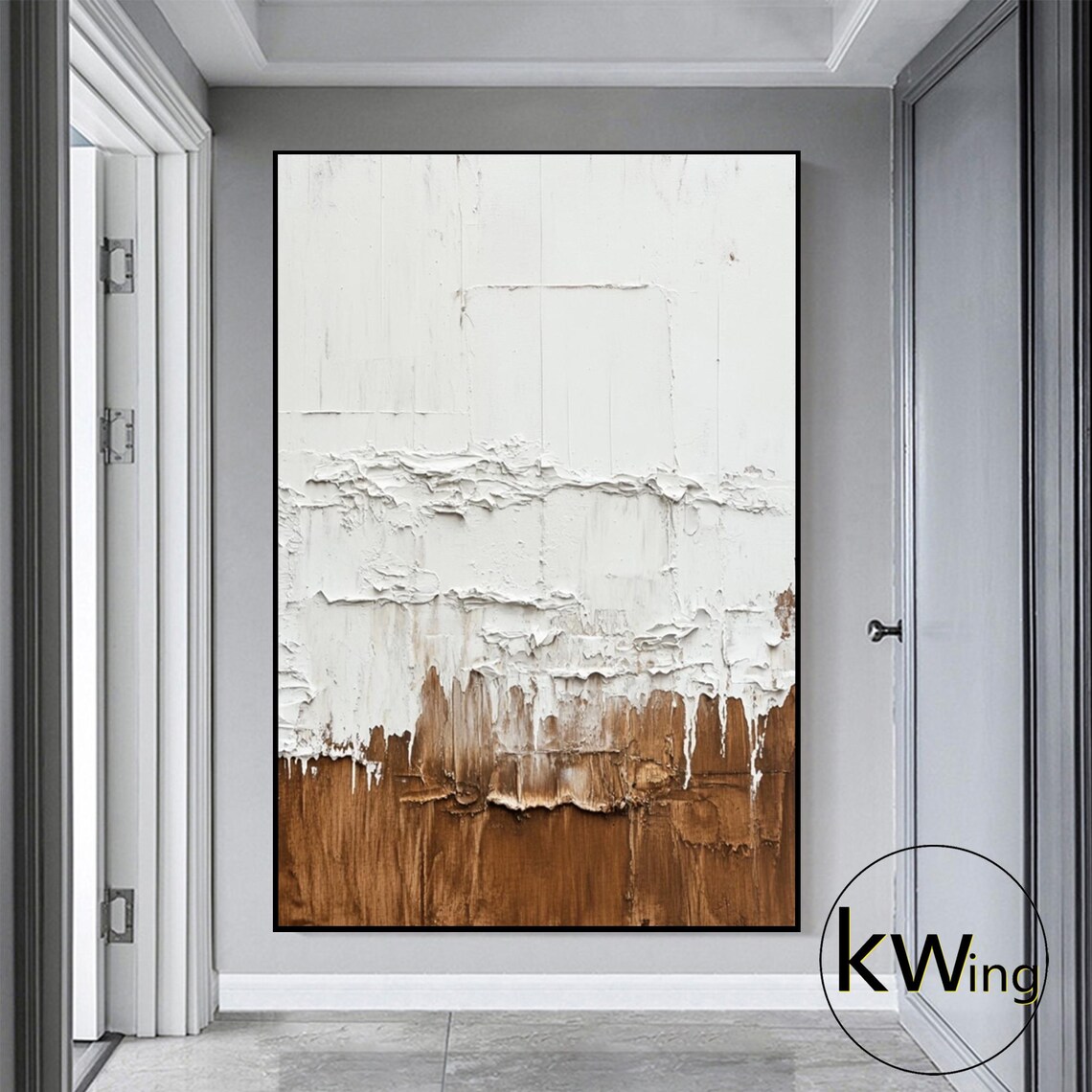 White Brown Textured Wabi Sabi Abstract Oil Painting Wall Art Poster - Image 3