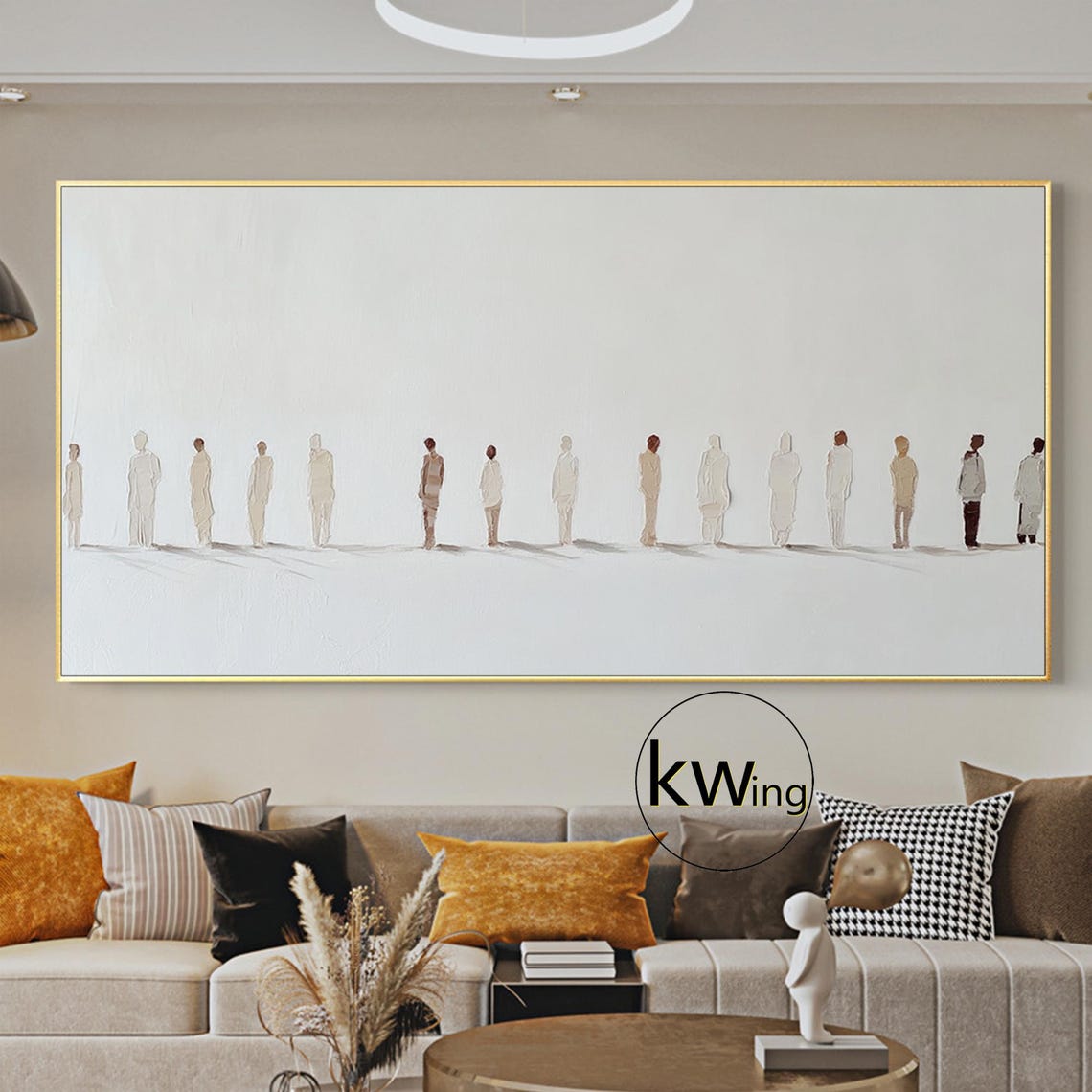 Pale Minimalist Crowd Figures in a Row Abstract Wall Art Poster - Image 2