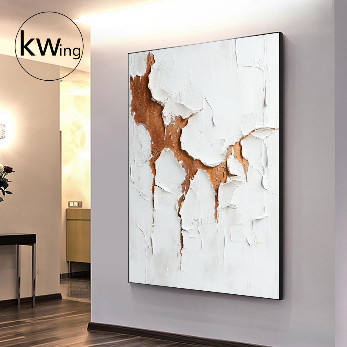 White Copper Cracked Plaster 3D Texture Abstract Painting Wall Poster - Image 5