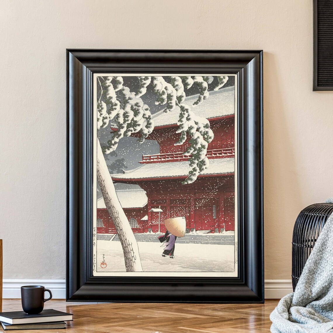 Kawase Hasui Snow At Zojoji Temple Figure With Umbrella Poster - Image 4