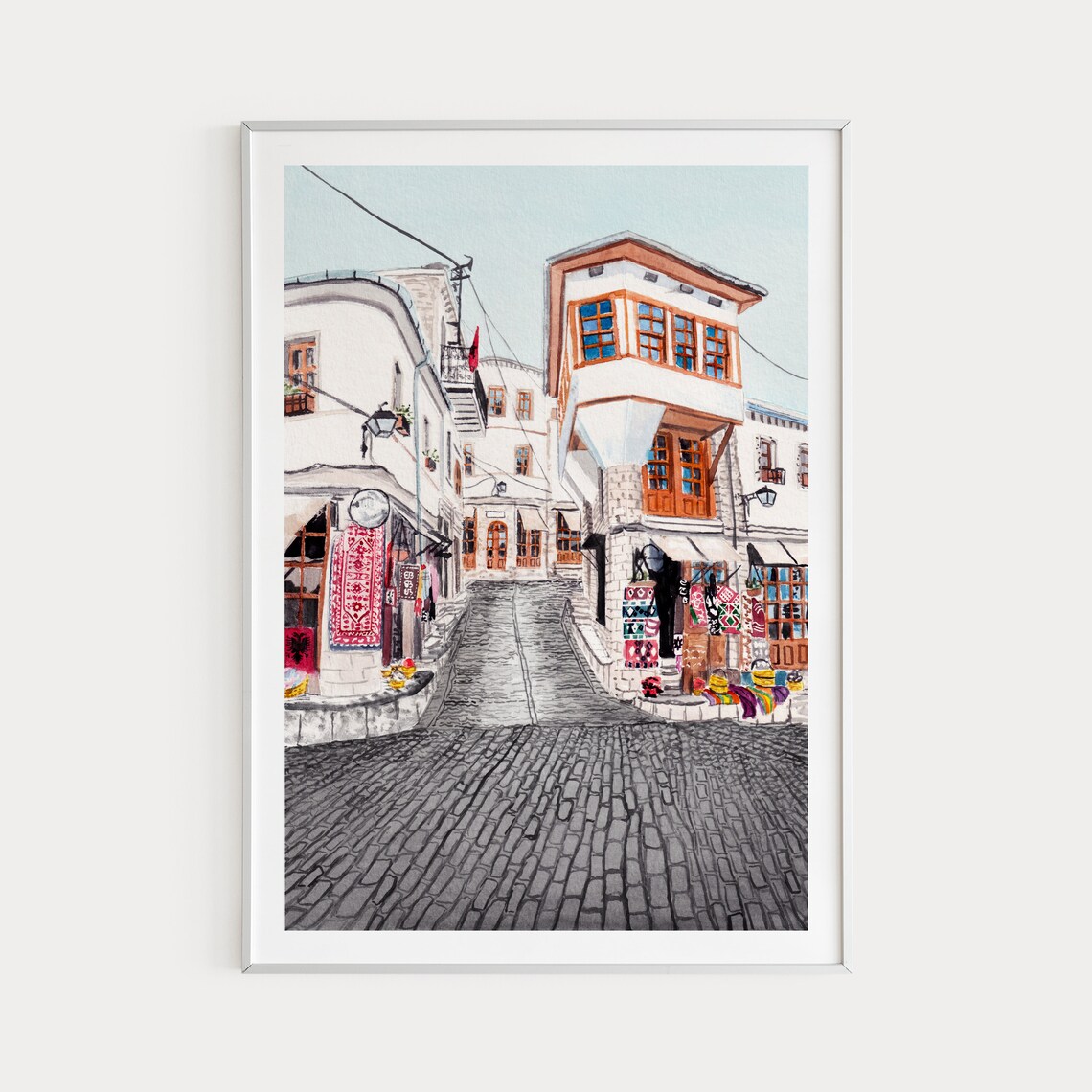 Gjirokastra Albania Watercolor Art Print, Europe