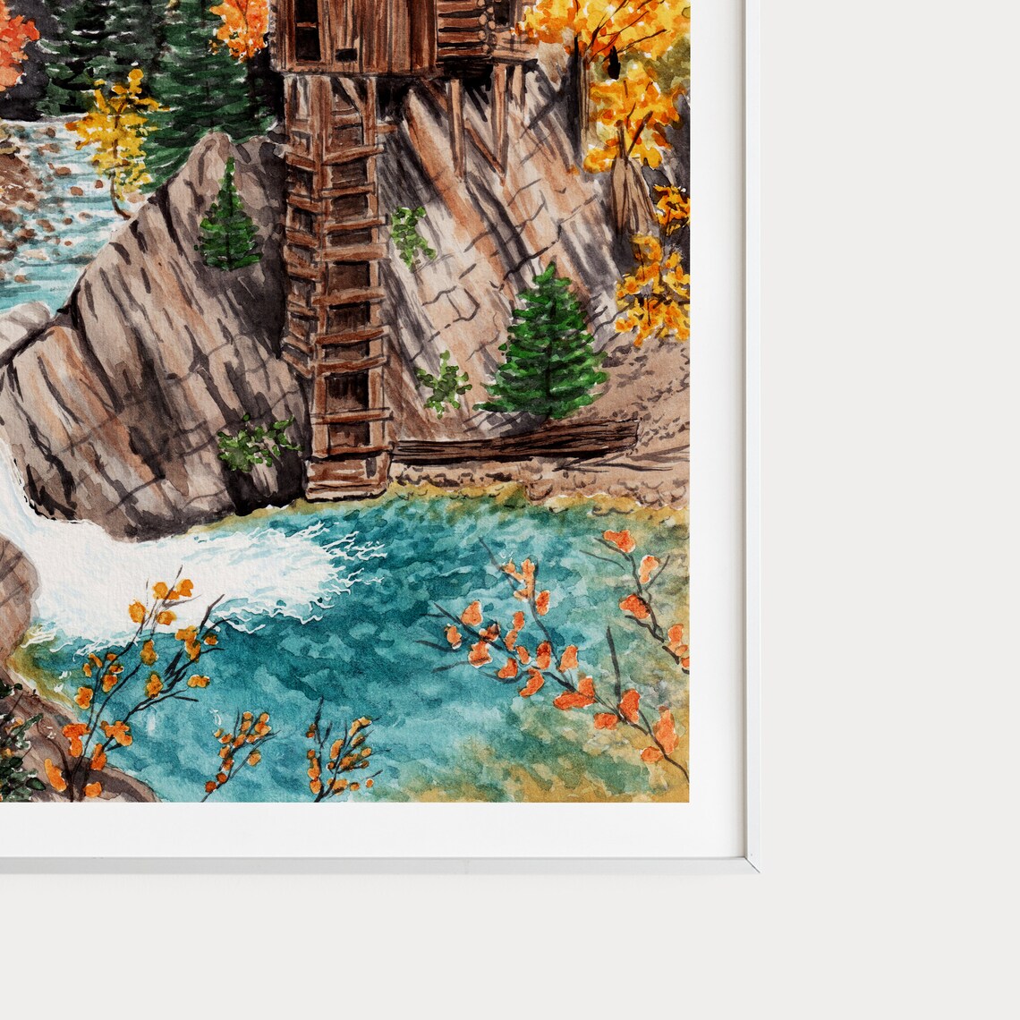 Crystal Mill Colorado Autumn Watercolor Historic Mill Waterfall Poster - Image 2