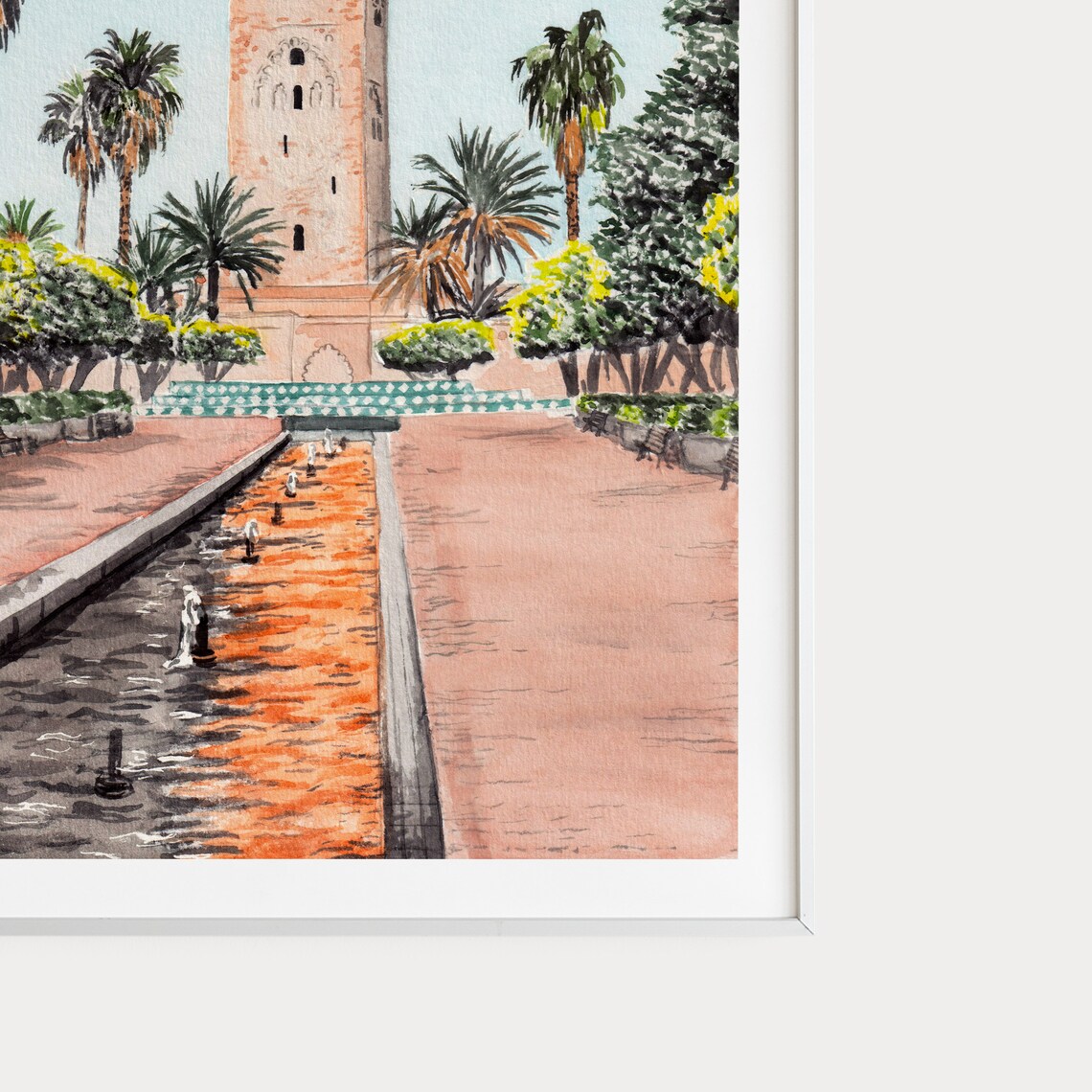 Marrakesh Koutoubia Mosque Watercolor Travel Poster - Image 3