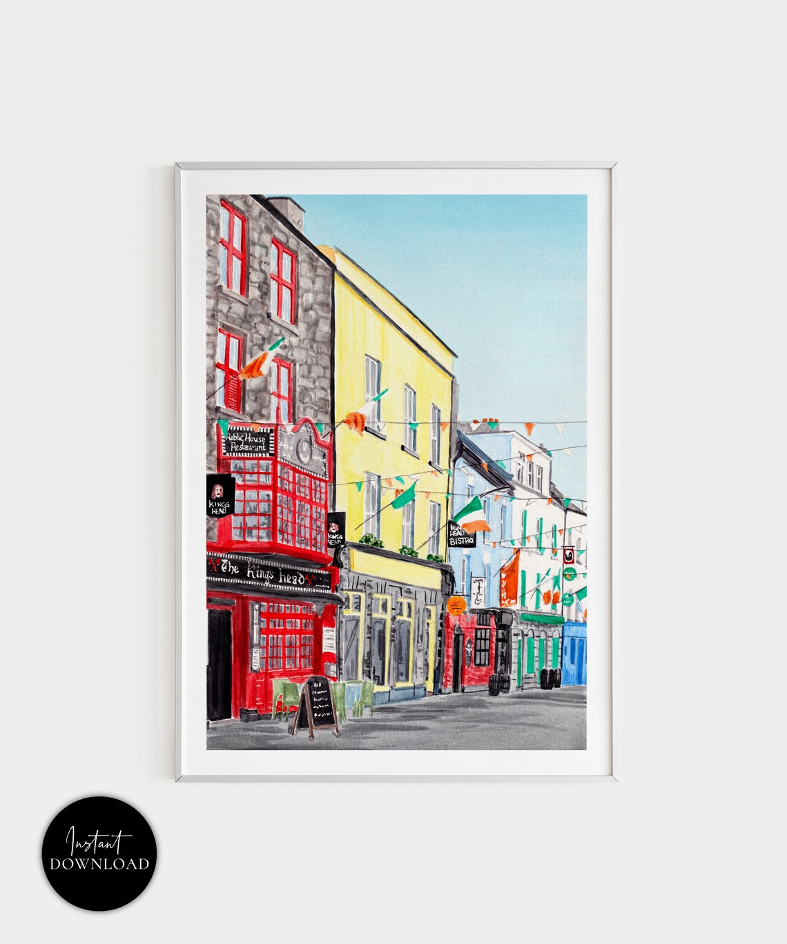 Galway Cityscape Watercolor Art Print, Ireland