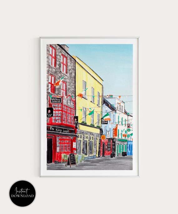 Galway Cityscape Watercolor Art Print, Ireland