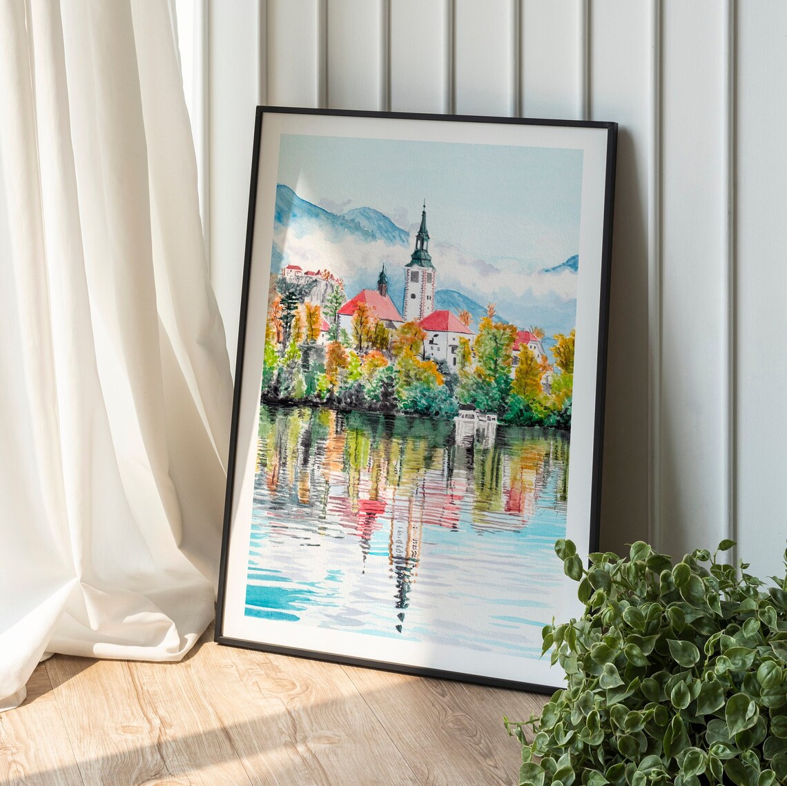 Lake Bled Watercolor Art Print, Slovenia Landscape - Image 3