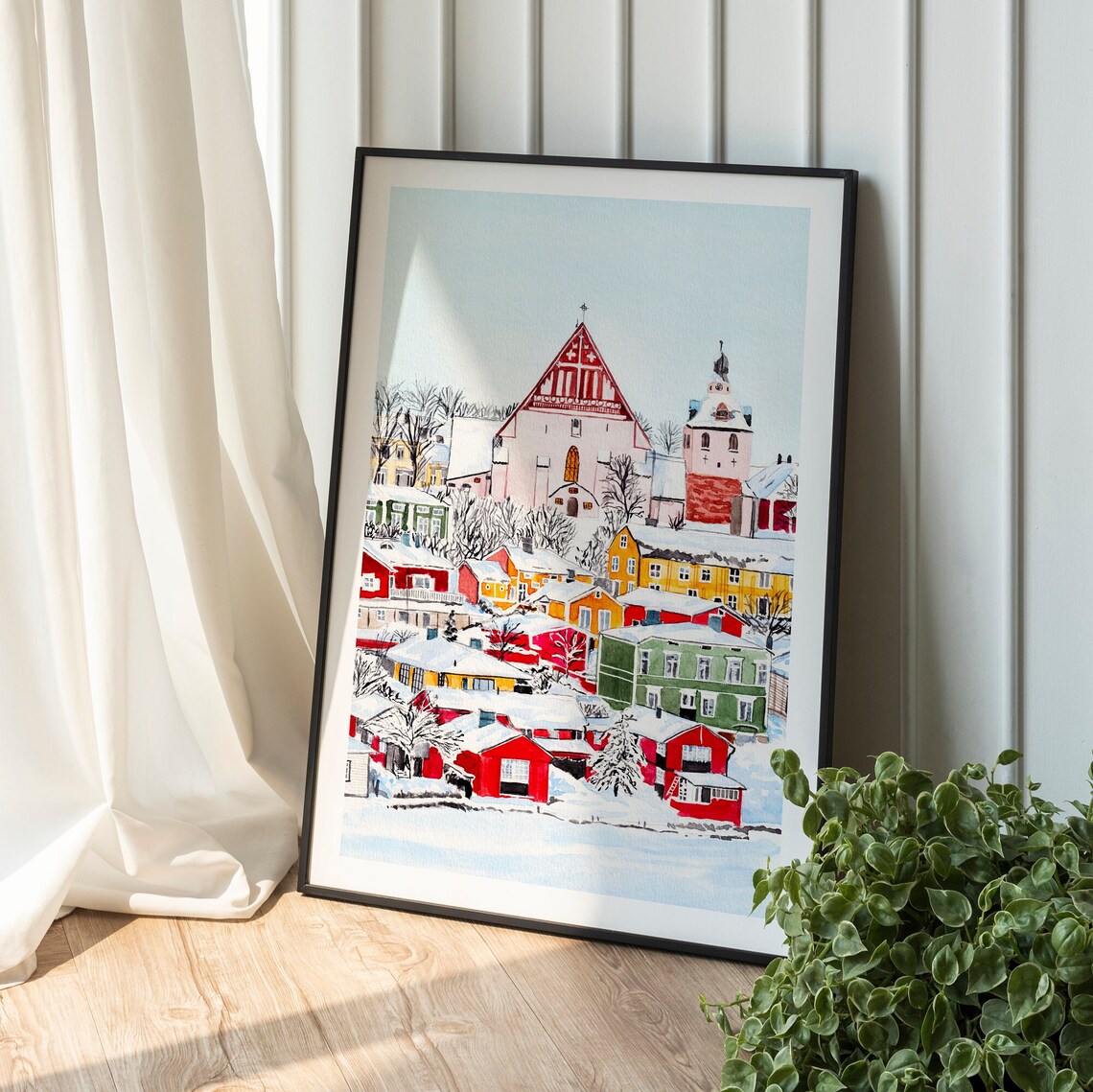 Snowy Porvoo Old Town With Red Cathedral Finland Winter Poster - Image 2