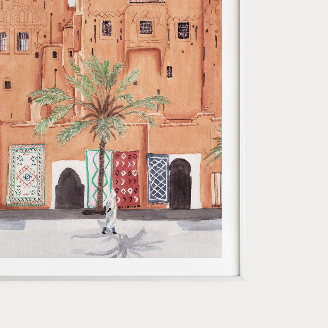 Ouarzazate Kasbah Adobe Palace Berber Rugs Morocco Watercolor Poster - Image 3