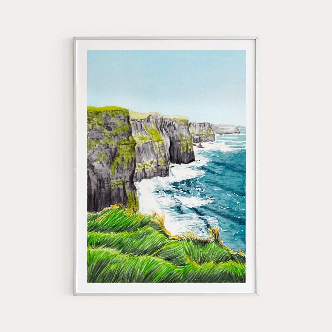 Cliffs Of Moher Watercolor Travel Poster, Ireland