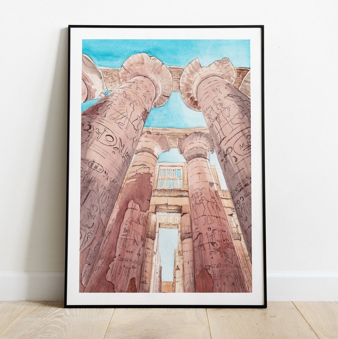Karnak Temple Hieroglyph Columns Egypt Watercolor Travel Poster - Image 2