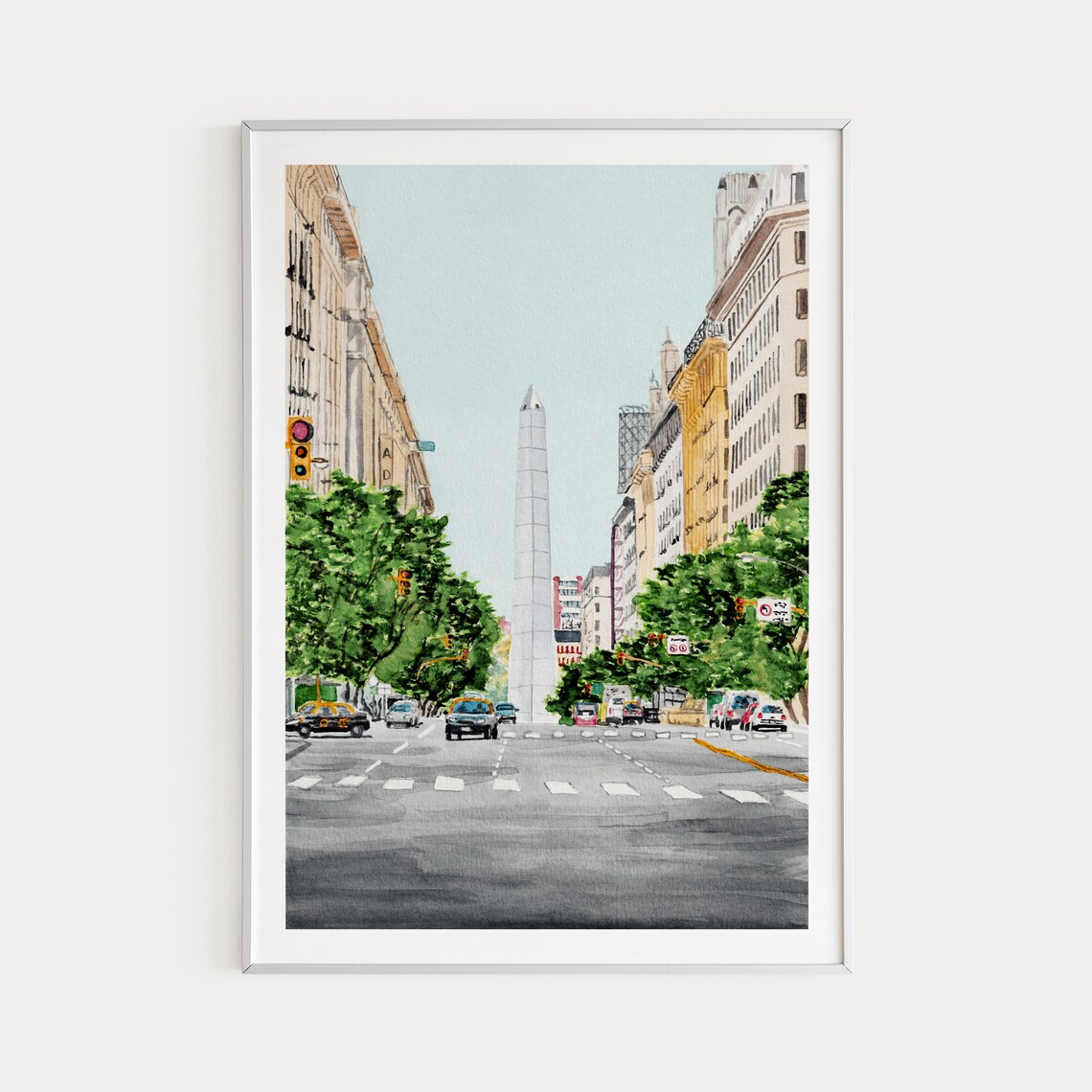 Buenos Aires Watercolor Travel Poster, Cityscape