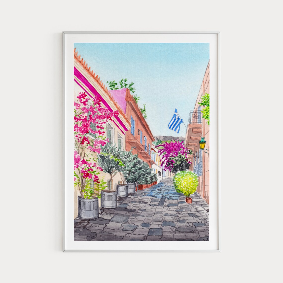 Athens Plaka Watercolor Art Print, Greece Travel